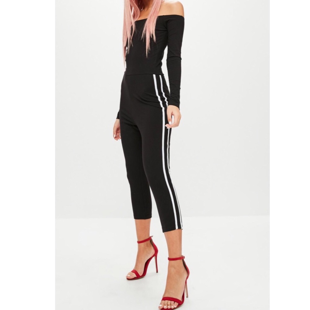 NWT MISSGUIDED Striped Jumpsuit Black/white Size 6